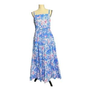 Lilly Pulitzer Sail Boat Vibrant Blue and Pink Maxi Dress Size 10